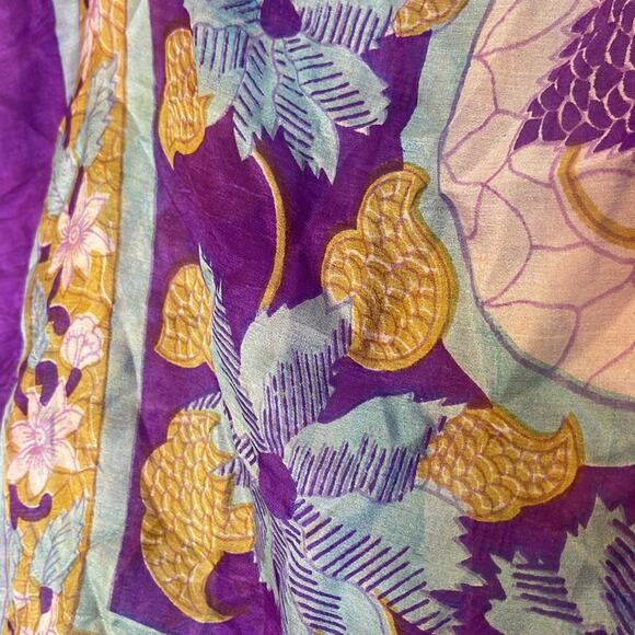 JANIE BESNER 100% Silk Purple and Blue Floral Print Square Scarf - Picture 3 of 6